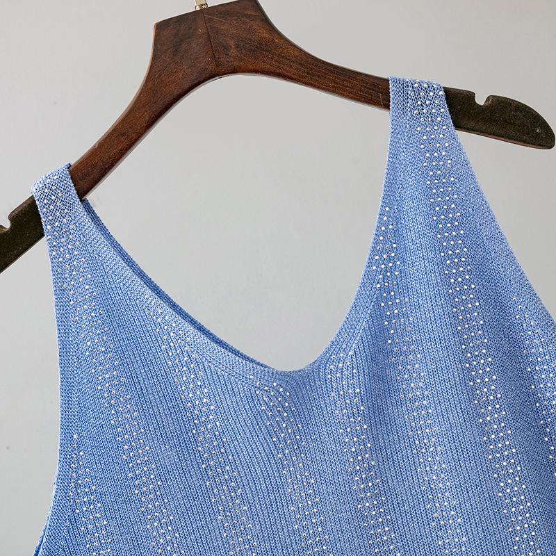 Женская летняя вязаная майка из ледяного шелка с яркой нитью и V-образным вырезом, облегающая майка