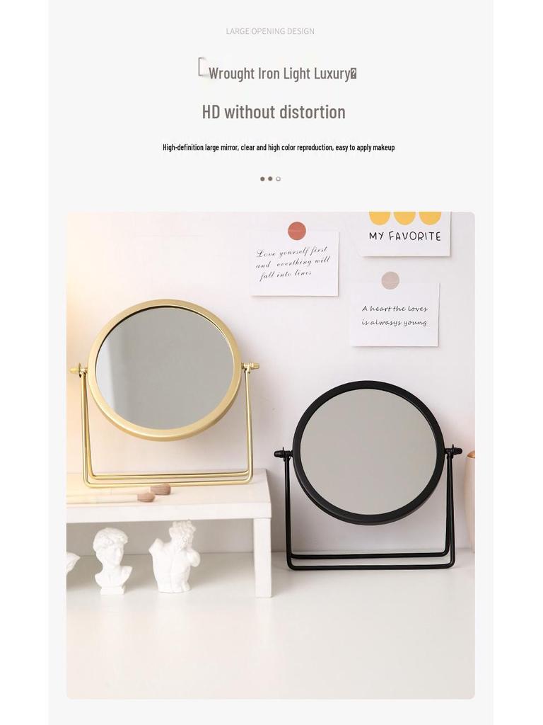 Nordic Style Round Wrought Iron Makeup Vanity Mirror for Bathroom or Dormitory