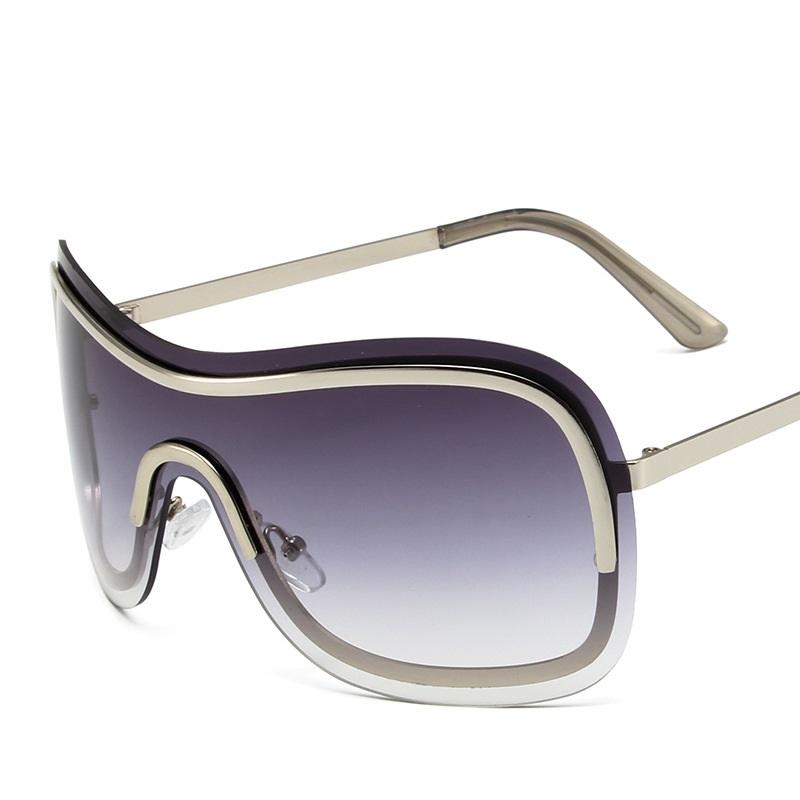 Oversized Rimless Shield Sunglasses Women Men New One Piece Lens Visor Mask Windproof Big Sun Glasses Shades Unique Uv400