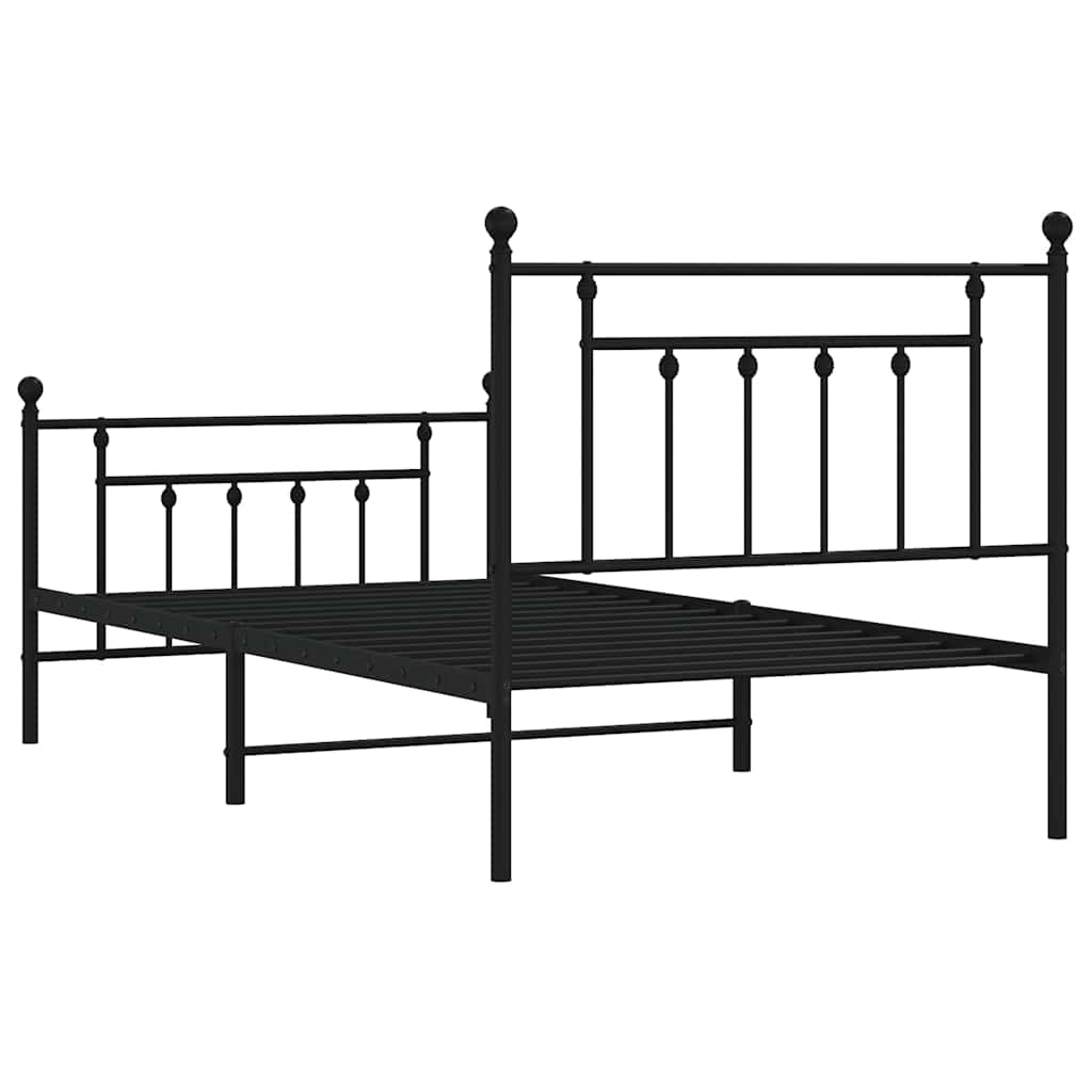 Metal Bed Frame with Headboard and Footboard Black 100 x 190 cm