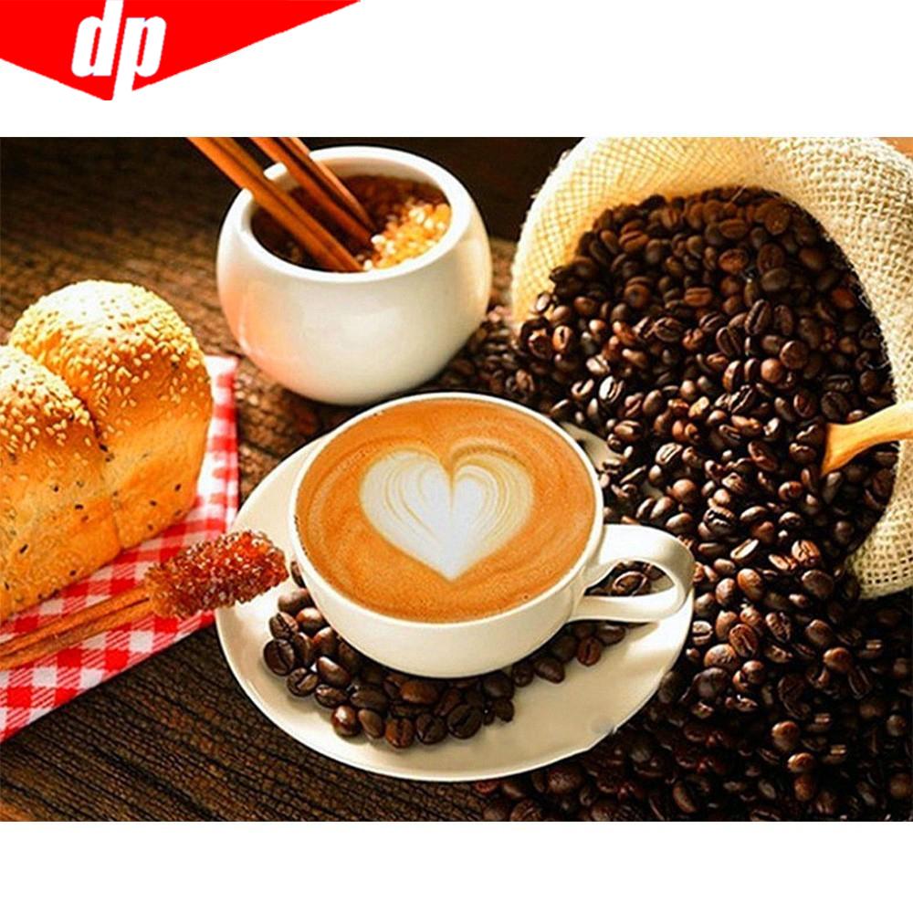 Cross Stitch Diamond Embroidery Heart Coffee Full Round 5D DIY Diamond Painting