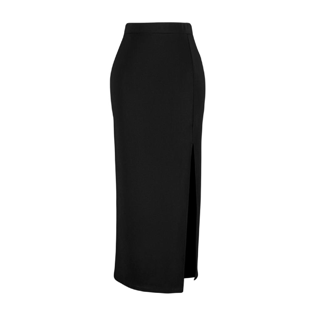 Black Smart Crepe Slit Detailed Maxi High Waist Stretchy Knitted Skirt Twoss23et00351