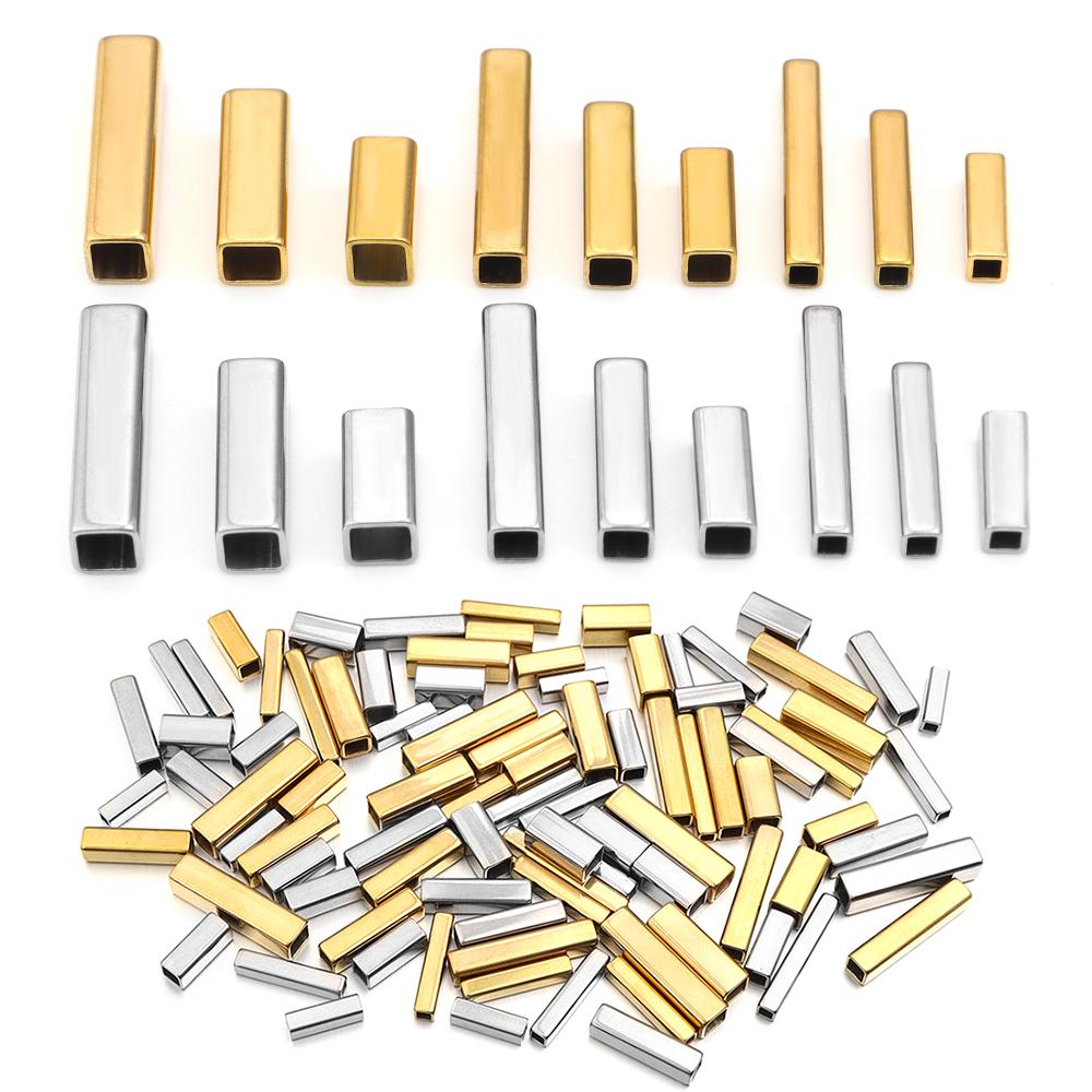 5-10pcs/lot Stainless Steel Positioning Long Tube Beads Rectangular Spacer Beads For DIY Bracelet Necklace Jewelry Wholesale