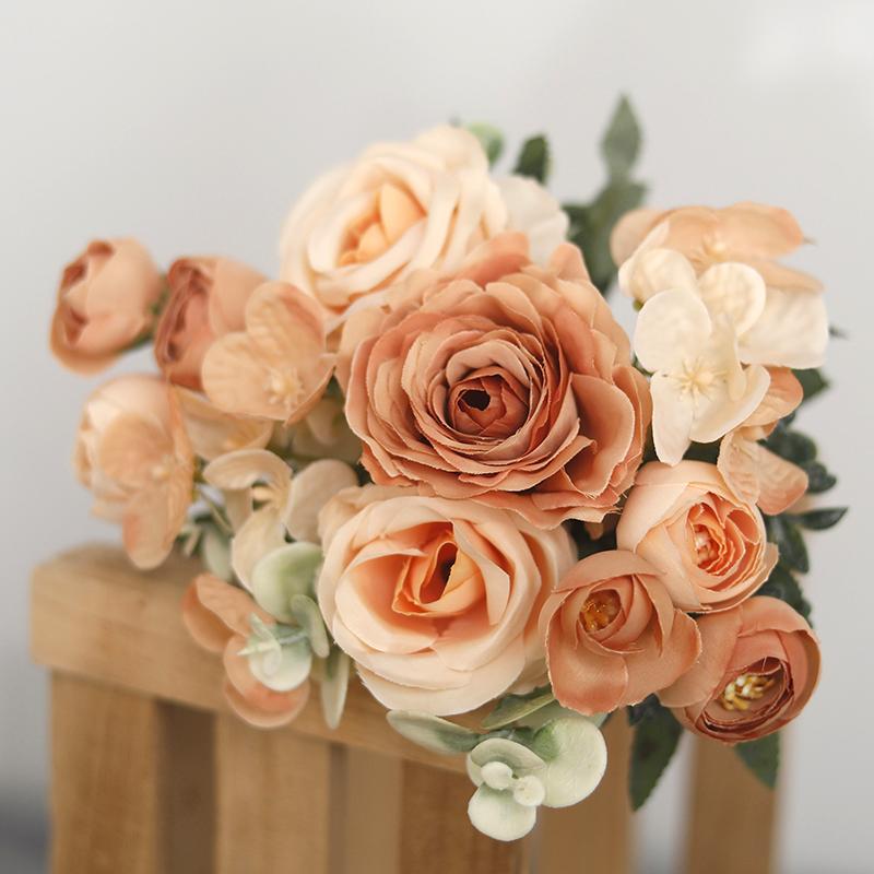 Artificial Flowers Decor 7 Heads Silk Peony Rose Hydrangea Bouquet Home Christmas Party Decorations Wedding Bride Fake Flowers