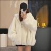 Autumn Winter Women's Furry Hooded Sweater Jacket Korean Style Loose Fit Thickened with Velvet