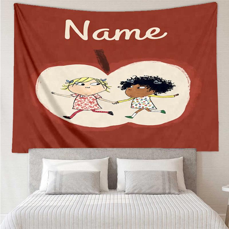 Custom Name Charlie and Lola Print Tapestry, Backdrop, Easy Setup, Ideal for Bedroom, Office & Living Room, with Aesthetic Wall Hanging Decor.