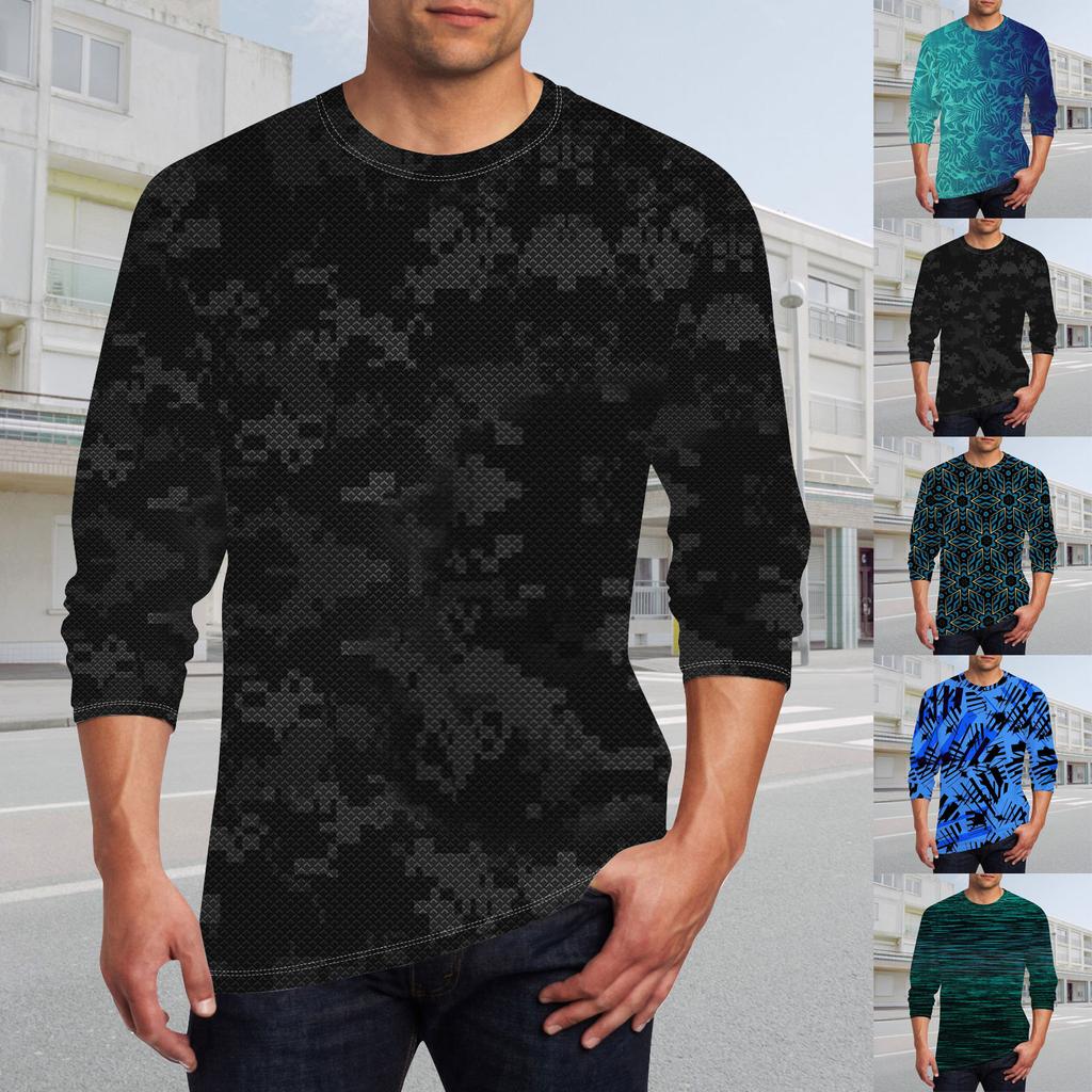 Men's T Shirt O-Neck Clothing Apparel Outdoor Long Sleeve Print Fashion Designer Vintage