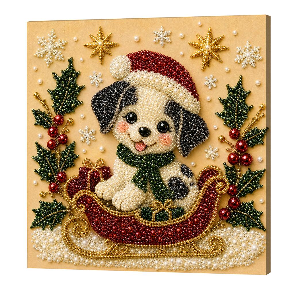 Self-Adhesive DIY Pearl Painting Kit Framed Canvas 20x20cm Christmas Animal Bead Art Set Wall Decor