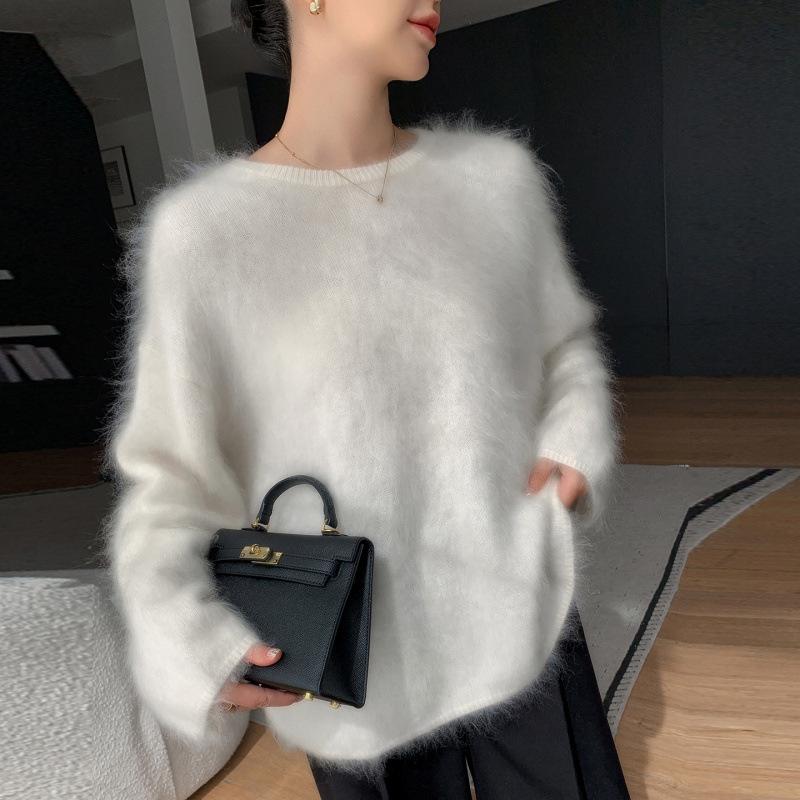 2025 A/W Women's Soft Cashmere Sweater - Thick Gauge, Round Neck, Solid Color, Warm Knitwear