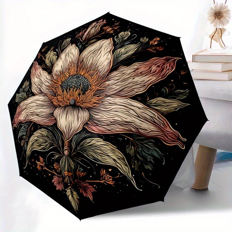 1pc Floral Mandala Automatic Open/close Folding Compact Umbrella, 8-Rib Sturdy Canopy, Lightweight Portable, Everyday Use, Gift,055
