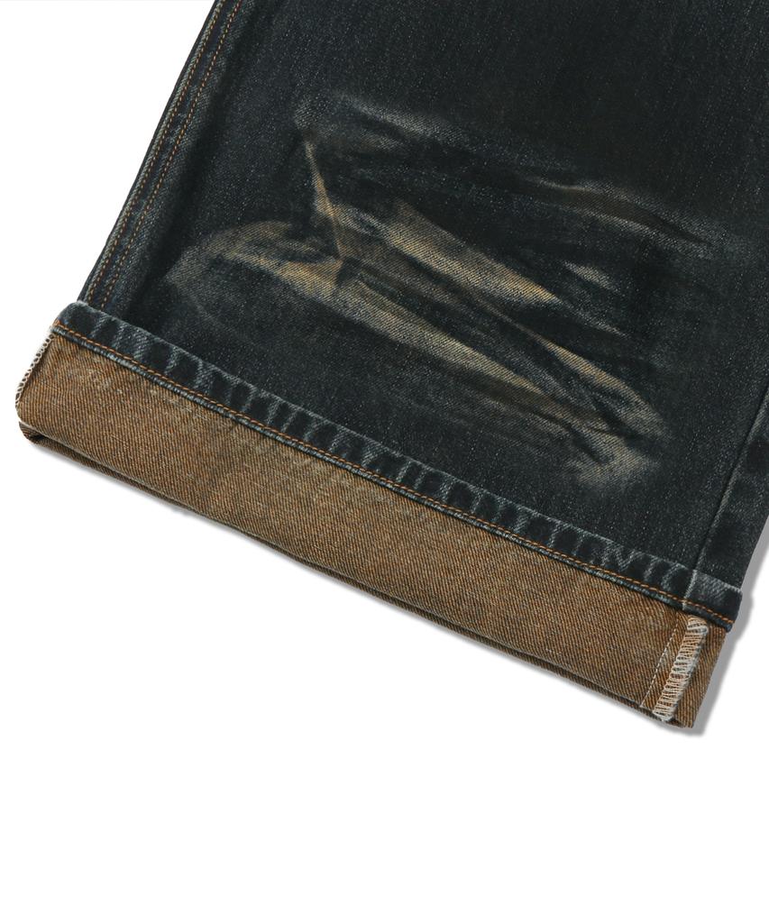 TRILLION Dirty Brush Washed Wide Denim Pants (Deep Green)