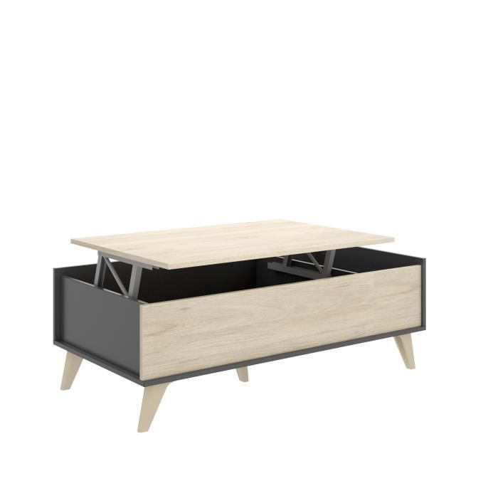 Ensemble salon NESS : Meuble TV + Table basse relevable - Mélaminé - Décor chêne et anthracite