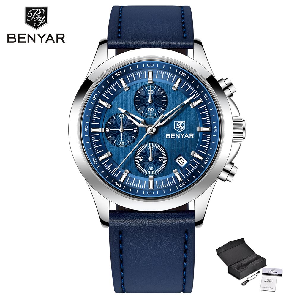 BENYAR luxury brand business watch men's top brand luxury quartz watch stainless steel 5Bar waterproof timing watch+gift box