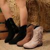 Autumn New Retro Short Suede Low-heeled Martin Boots Women's Cross-border Round Head Thick Heel Side Zipper Fringed Boots
