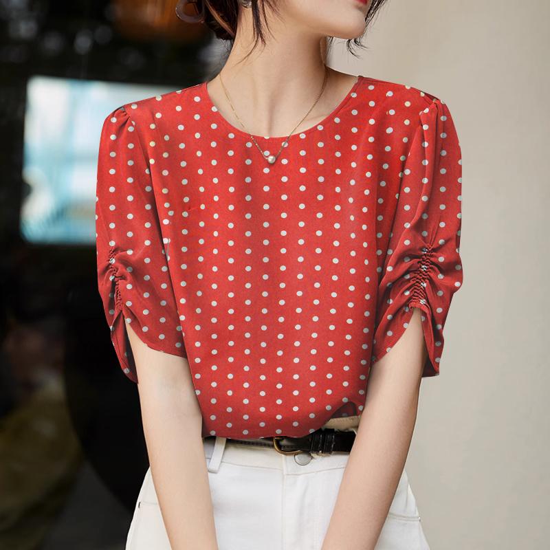 ZANZEA Женская повседневная летняя блузка с коротким рукавом в горошек