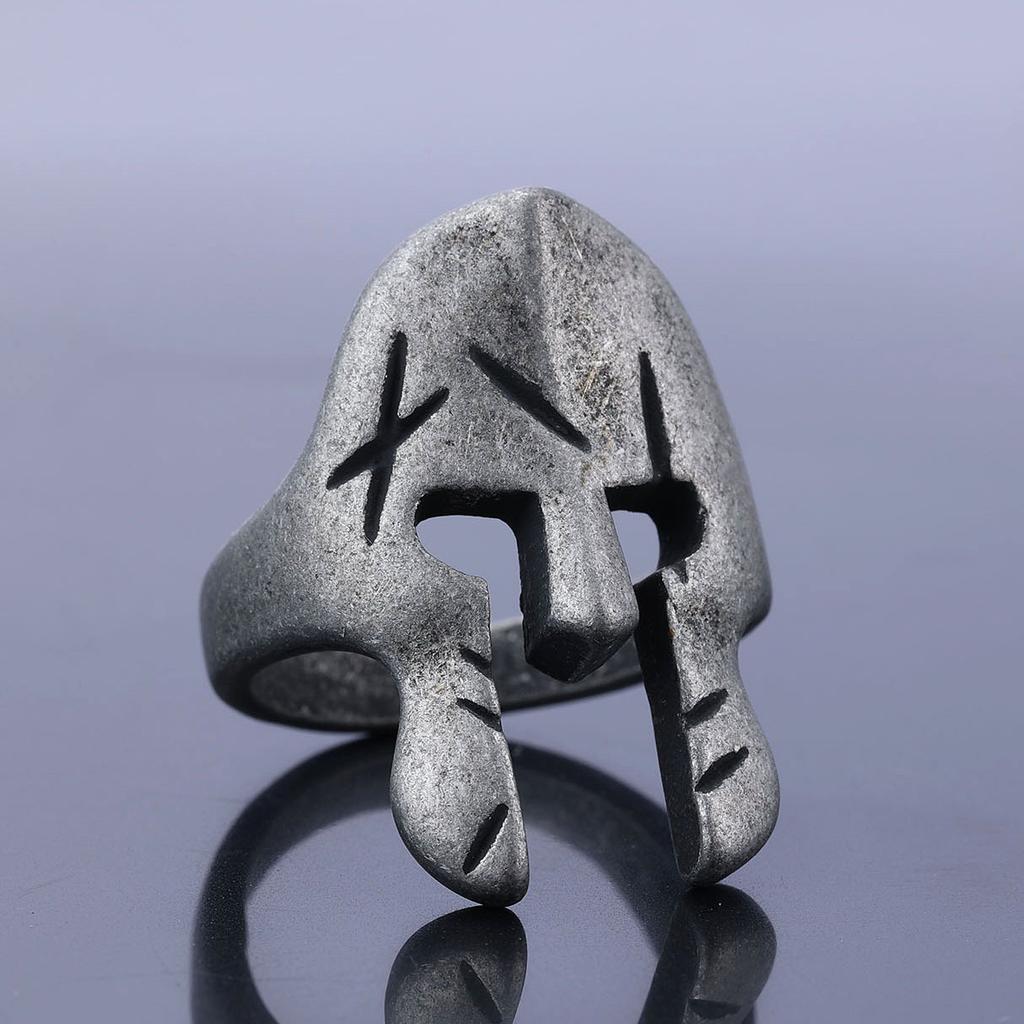 Кольцо-маска из серебра 925 пробы, спартанский воин, черная маска, мужское и женское кольцо в стиле ретро