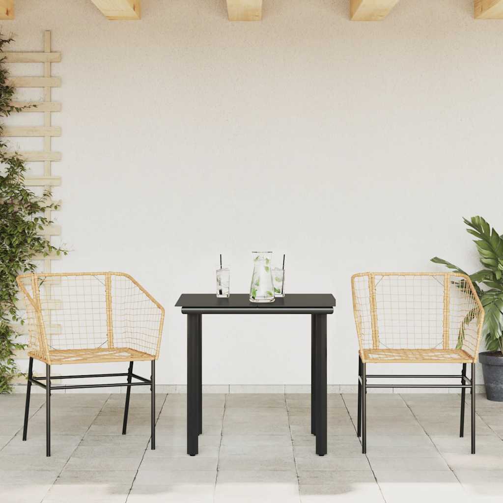 3 Piece Outdoor Dining Set Brown Poly Rattan Table & Chairs