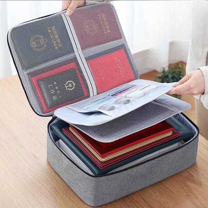 Household Multi-Layer Document Storage Box for Certificates, Passports, Cards. Multi-Function File Storage Bag for Family.