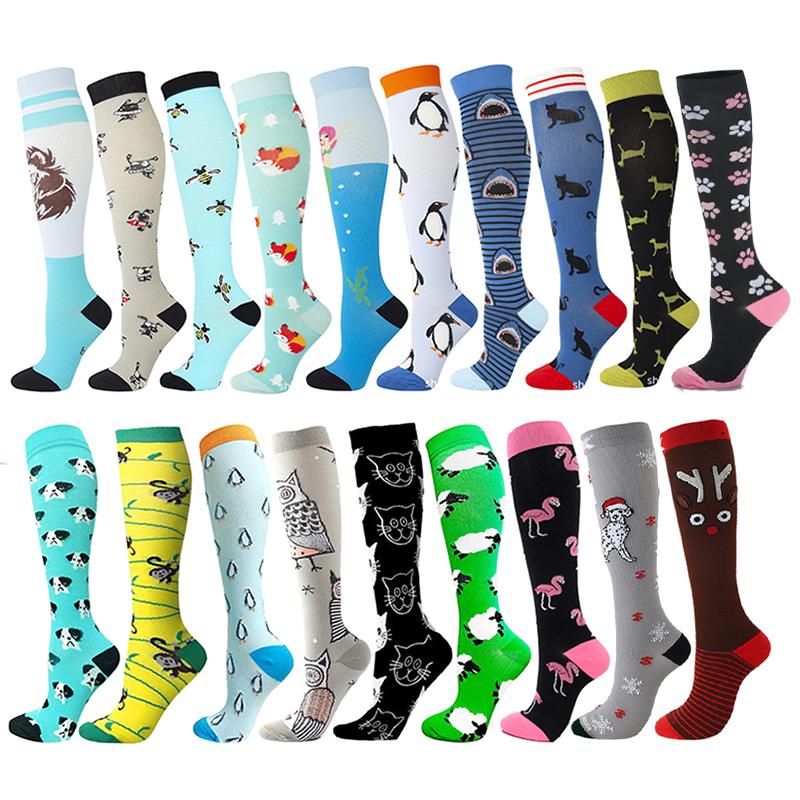 HYSAIXIA Compression Socks Funny Pattern Animals Sheep Monkey Music Cat Men Women Pressure Stockings Knee High Run Sport Socks