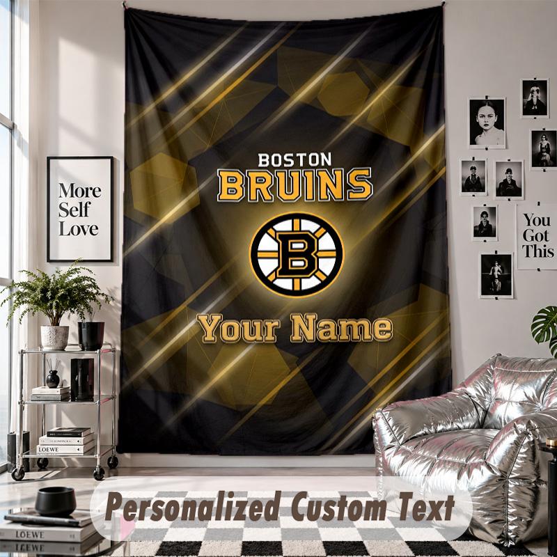 Wall Hanging Tapestry With Custom Name & Text, Boston Bruins Decorative Tapestry For Bedroom