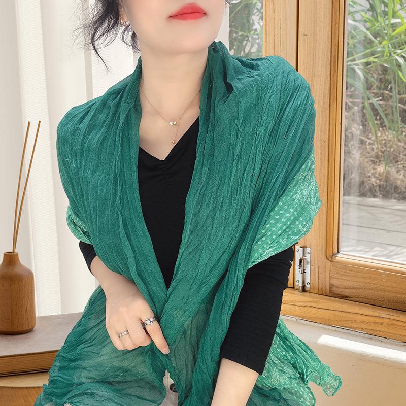 Small Floral Thin Mori Age-reducing Wrinkled Sunscreen Silk Scarf Women's Summer New Versatile Shawl Fashion Trends