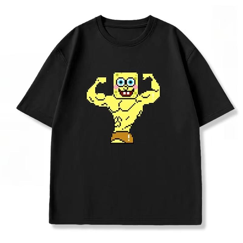 Womens SpongeBob SquarePants Muscle Fitness TShirt YK Trendy Loose Casual ShortSleeve Printed Top for Fitness Enthusiasts