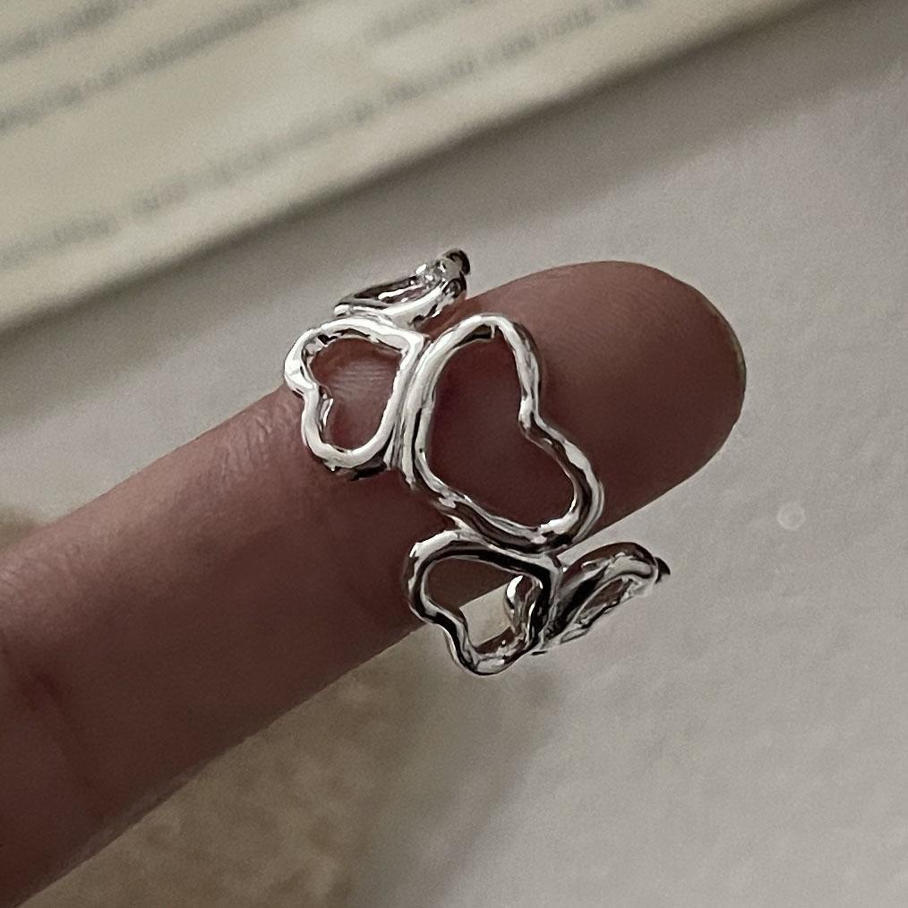 925 Sterling Silver Rings for Women Couple Minimalist Handmade Simple Hollow Heart Ring Party Jewelry Gift Prevent Allergy