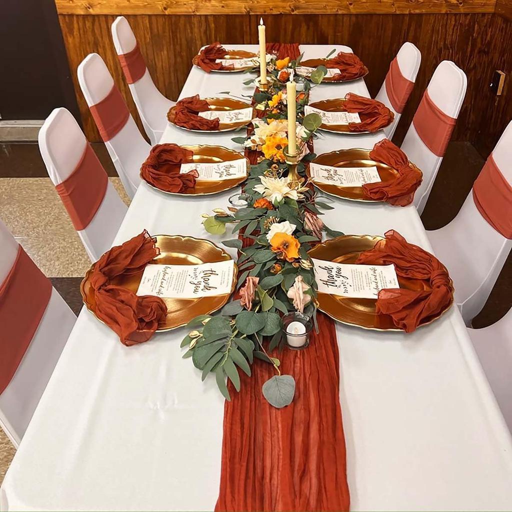10PCS Terracotta Semi-Sheer Table Runner Gauze Cheesecloth Table Setting Dining Wedding Reception Events Christmas Fall Decor
