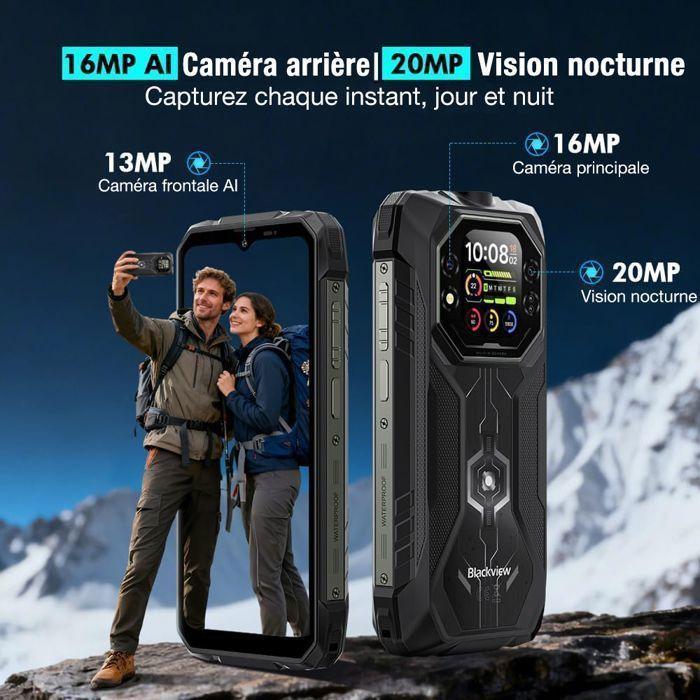 Refurbished - Blackview Rock 1 Smartphone Robuste 24Go + 256Go 15000mAh/33W 16MP Caméra 6,56'' IP68 AI Téléphone Portable Incassable NFC GPS Noir