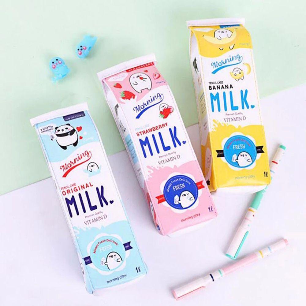 Big Storage Office Supply Cartoon Morning Milk Pen Bag Pencil Box Pencil Case Fruit Milk Carton