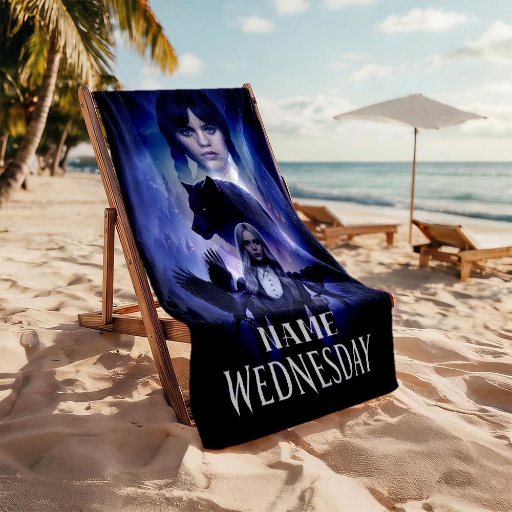 Wednesday's Dark Magic Personalized Name Beach Towel High Absorbency & Quick-Dry Perfect for Traveling Yoga Camping and Swimming