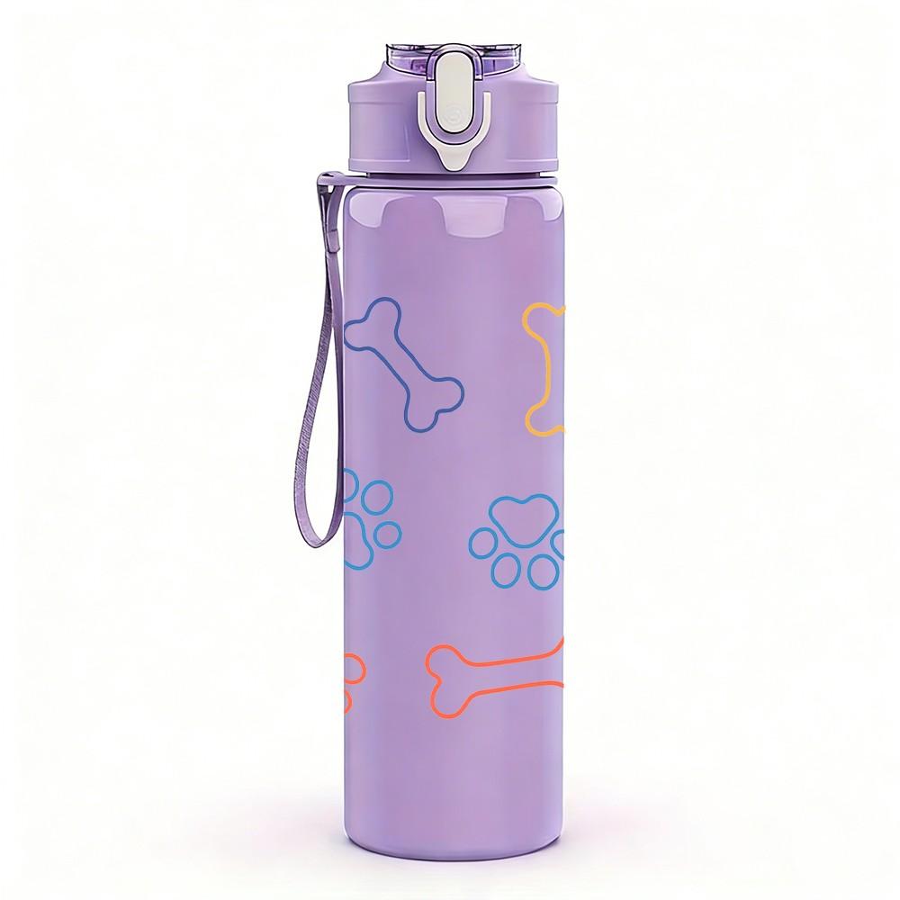 1PC Pet Bone Paw Print Pattern 750ml Color Plastic Sports Water Bottle Leakproof Flip Straw Lid Suitable for Sports Office Home Use