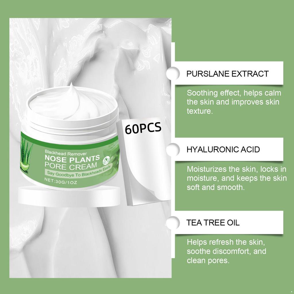 1 Piece 30g Blackhead Removal Face Cream with 60 Nose Mask Strips and Spoon Kit Gentle Deep Cleansing Pore Cleaner for Daily Facial Care