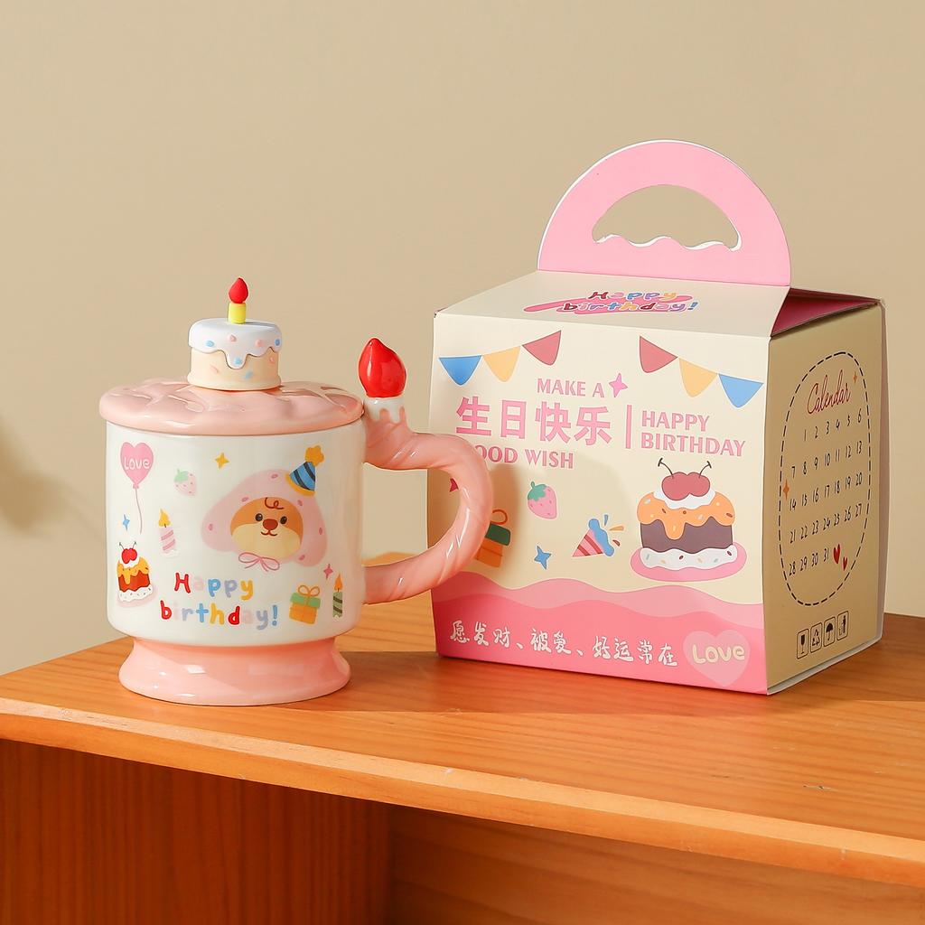 Керамическая кружка с крышкой в мультяшном стиле, кружка высокой ценности, милая, для девичьего сердца, стакан для воды, сувенирная кружка, стакан для питья для студентов