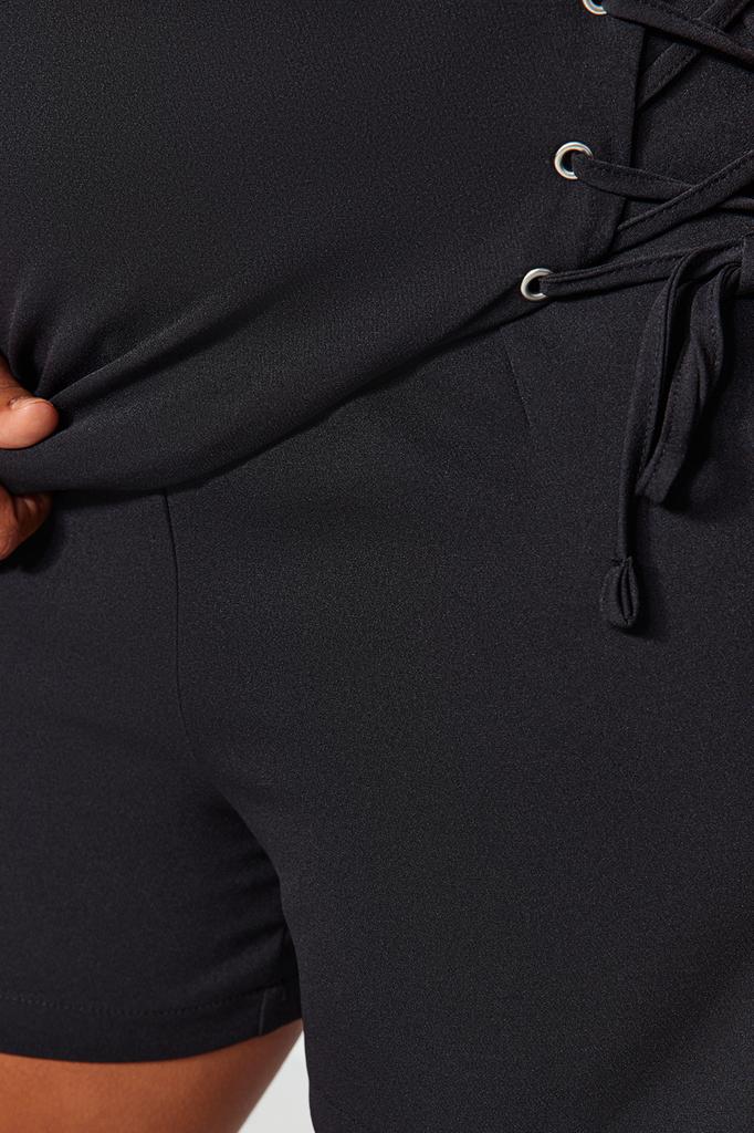 Women's Fashion New Plus Big Size Shorts & Bermuda Black Woven Tie-Up Shorts Skirt