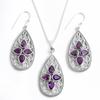 Комплект колье и серег с гранатом и аметистом, Комплект подвески и серег, Ювелирные изделия ручной работы из стерлингового серебра 925 пробы, Женский ювелирный набор