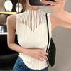 Half-high Collar Hollow Knitted Vest Mesh Splicing Inner Strap Sweater Vest Tight Sleeveless Middle Collar Bottom