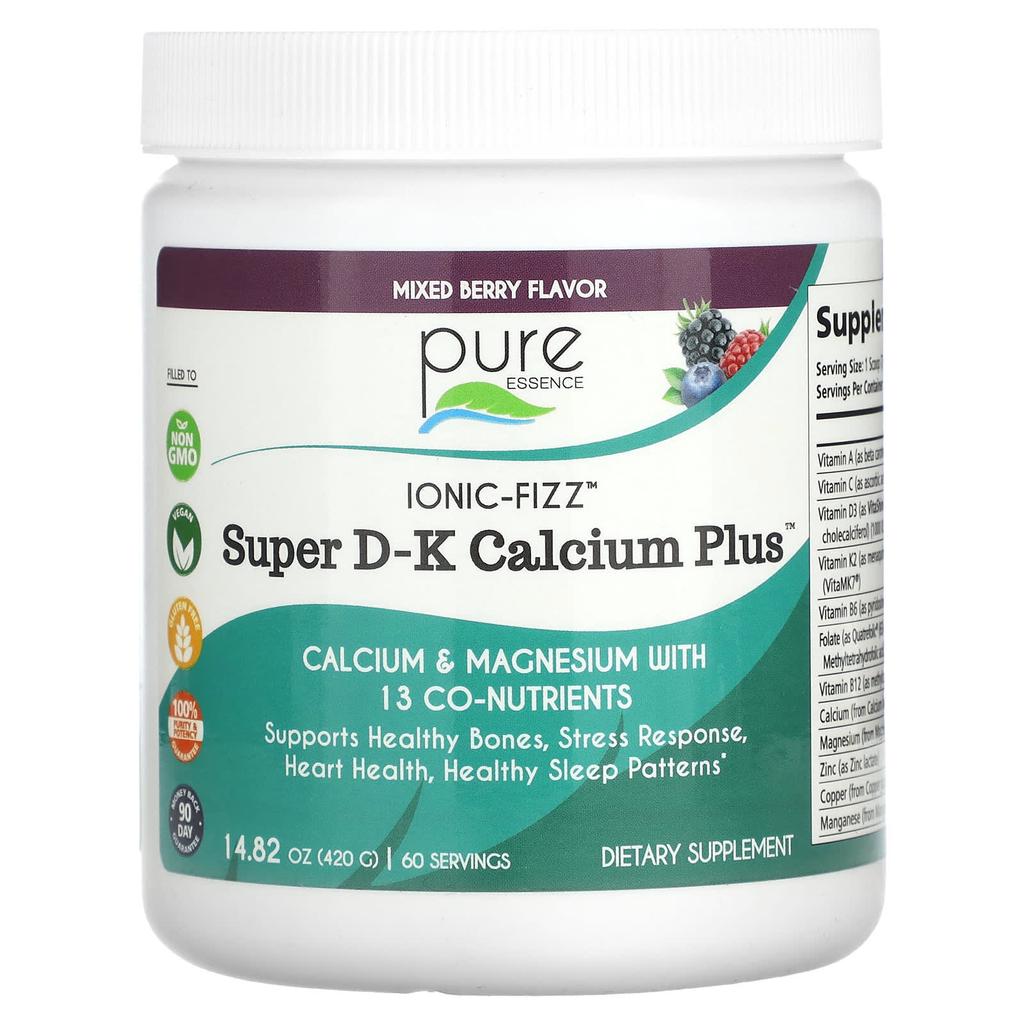 Pure Essence Ionic-Fizz, Super D-K Calcium Plus, Mixed Berry, 14.82 Oz (420 G)