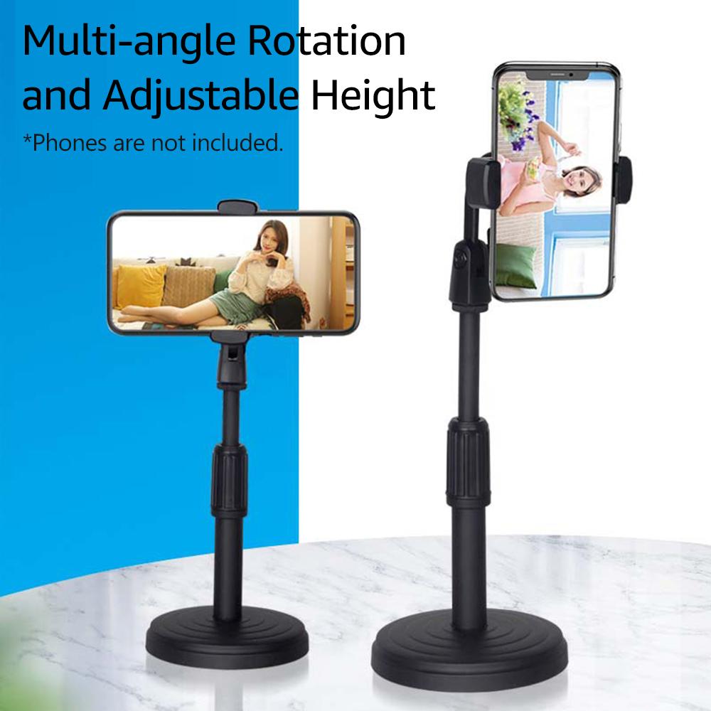 Desktop Cell Phone Stand Holder Clamp Tablet Stand Adjustable Height Portable Stable Round Base for Watching Online