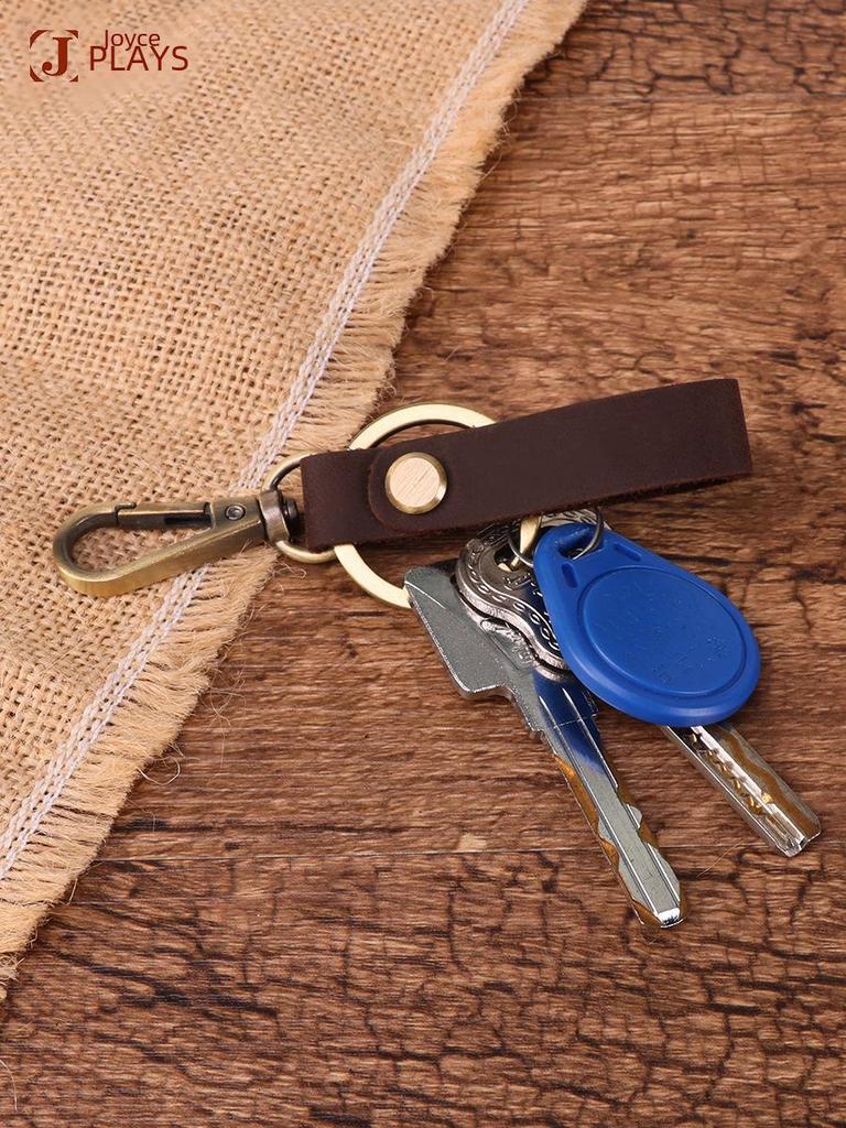 Men's Personalized Crazy Horse Leather Keychain with Metal Ring