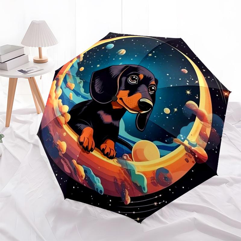 1pc Space Dachshund Adventure Umbrella with Plastic Handle,Suitable for All Seasons Home Travel Outdoor UmbrellaDD640