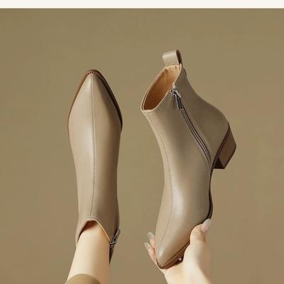 Женские короткие ботильоны из мягкой кожи с острым носком, французский ретро стиль, новые осенне-зимние ботильоны из мягкой кожи, низкий толстый каблук, одинарные ботинки, зимние туфли на высоком каблуке для женщин