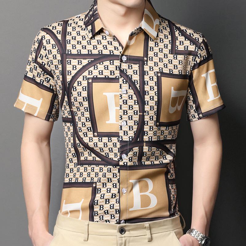 Летняя рубашка с коротким рукавом, рубашка с цветочным принтом, рубашка с лацканами, не требующая глажки, мужская пляжная одежда для мужчин среднего возраста, рубашка