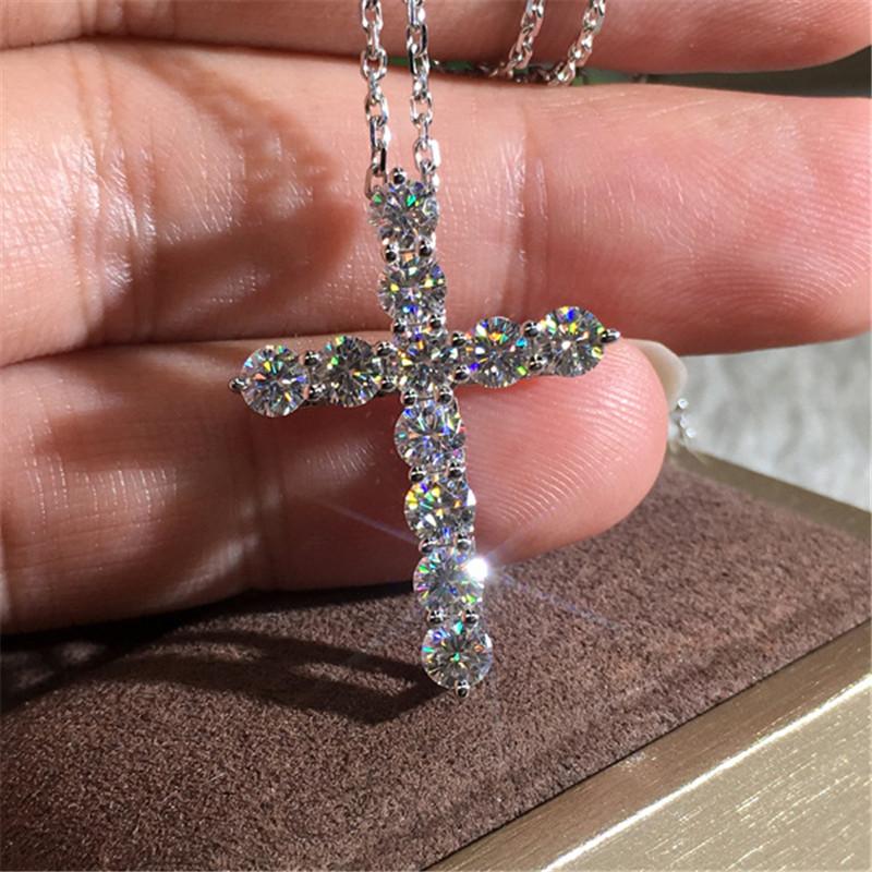 Fine Lab Diamond Cz Крест Подвеска Настоящее Стерлингового Серебра 925 пробы Вечерние Свадебные Подвески Ожерелье для Женщин Мужчин Муассанит Ювелирные Изделия