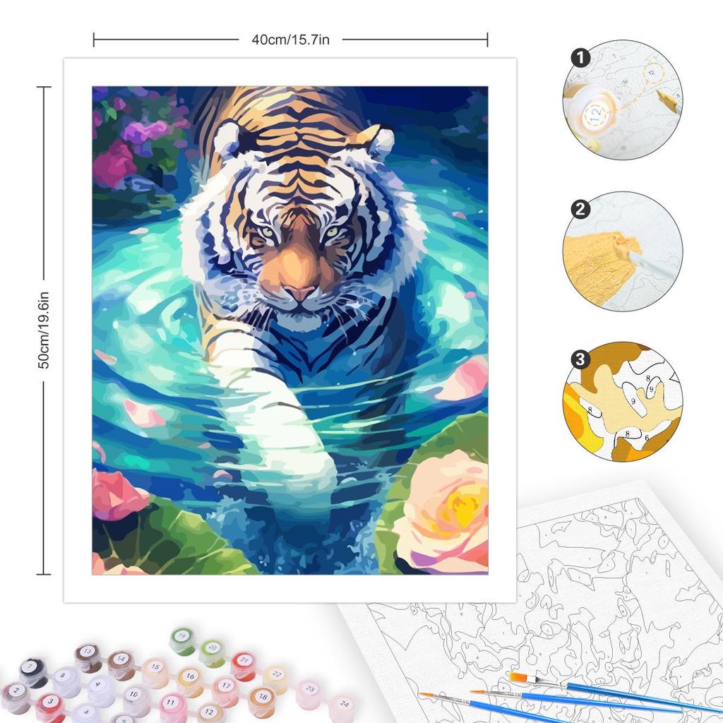 Рамка для рисования по номерам для взрослых, наборы тигров, животных, плавательный рисунок, раскраска по номерам для домашнего декора 40x50