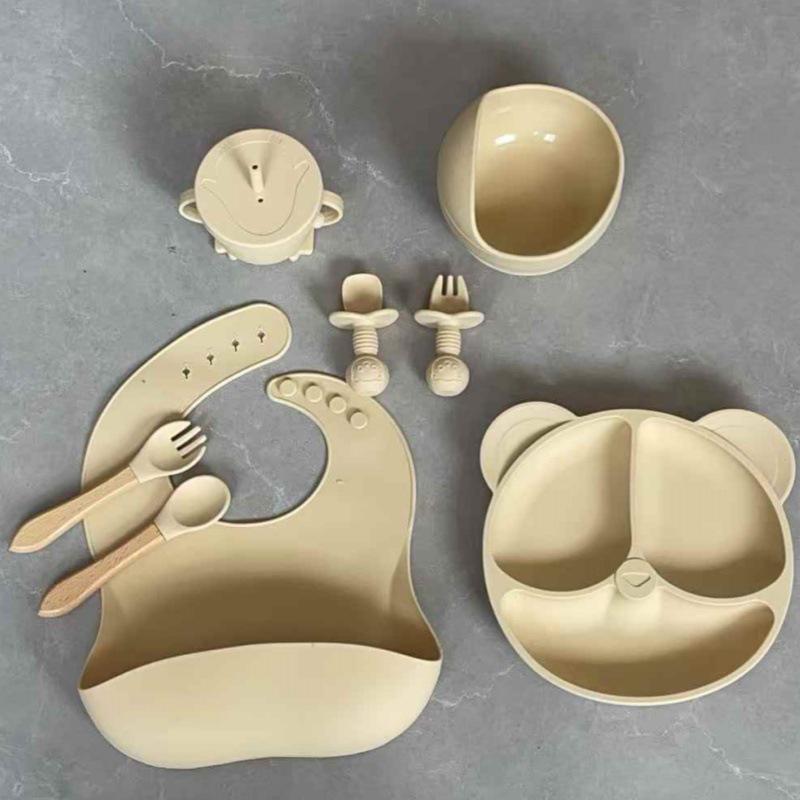 Silicone Baby Tableware: 8-Piece Set with Suction Plate & Bowl