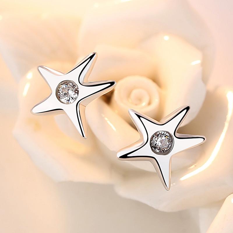 Асимметричные серьги-гвоздики в виде морской звезды, корейская версия креативных модных универсальных сережек-пентаграмм из циркония, ювелирные изделия