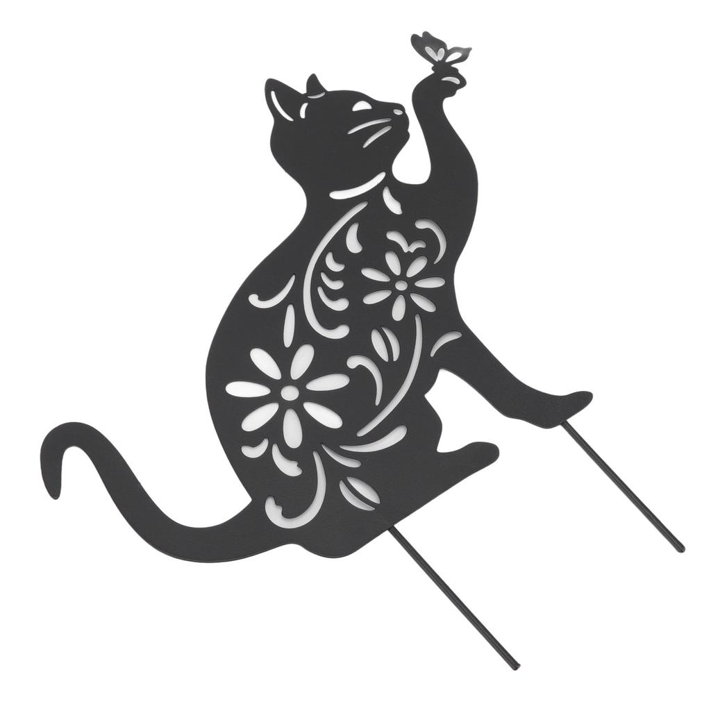 Статуэтка Черного Кота Милый Черный Кот Яркий Внешний Вид Полый Дизайн Прочный Металл Декор Черного Кота для Дома Сада Заднего Двора