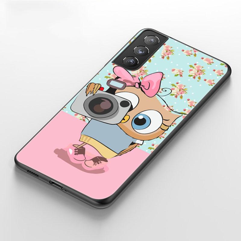 Cartoon Owl Cute Owls Phone Case For Samsung Galaxy S20 S21 FE S10 Lite Note 20 10 Lite S8 S9 S10E S10 Plus Ultra Black Cover