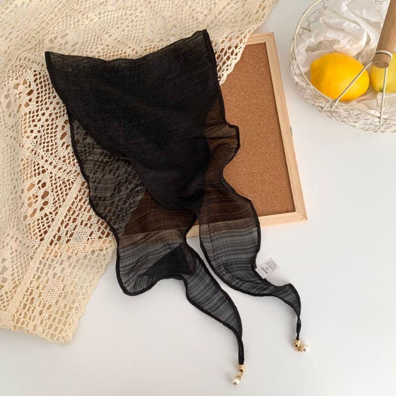 Silk Scarf New Versatile Breathable Fashion Yarn Scarf Scarf Thin Scarf Pearl Pendant Small Shawl Rhombus Silk Scarf Waist